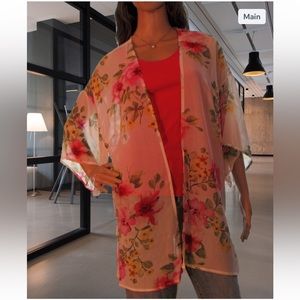 Ivory Floral Chiffon Open woven Kimono